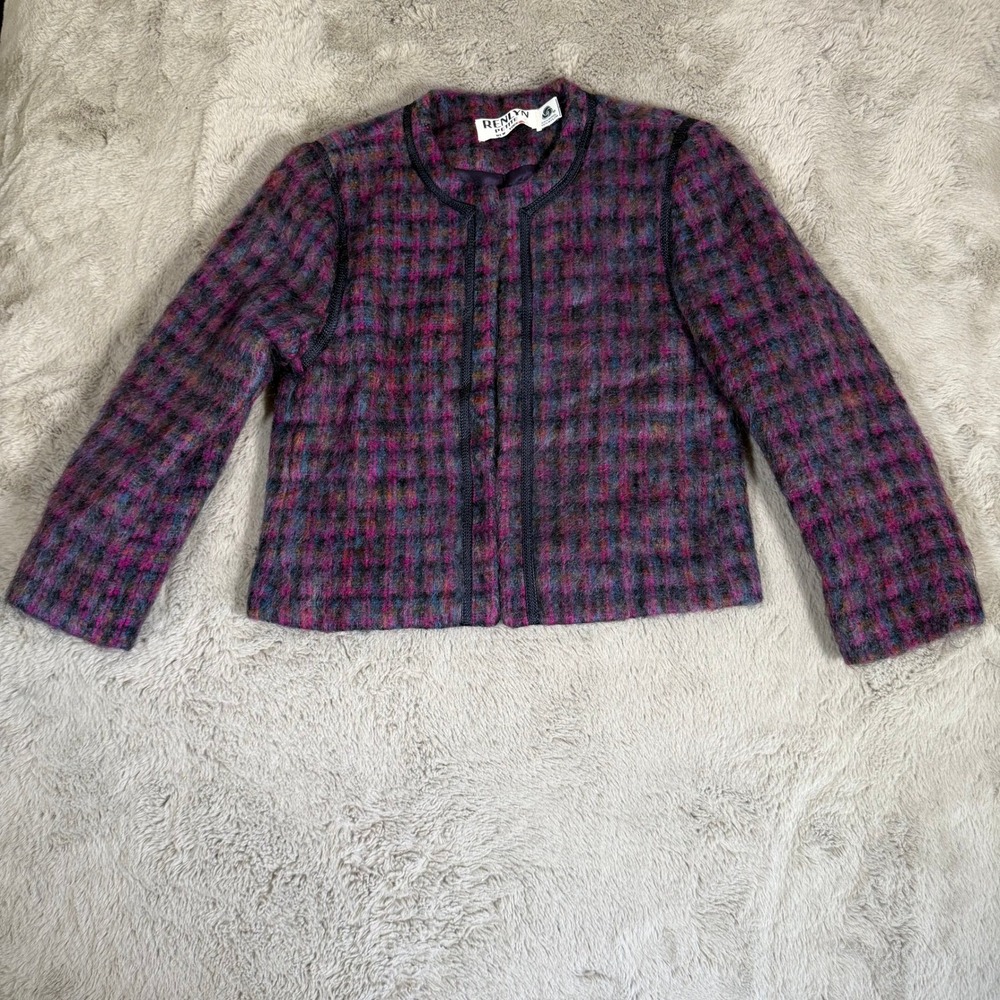 Renlyn Petite‎ Plaid Wool Blend Jacket Career Wear Made in USA Size 8 Vintage